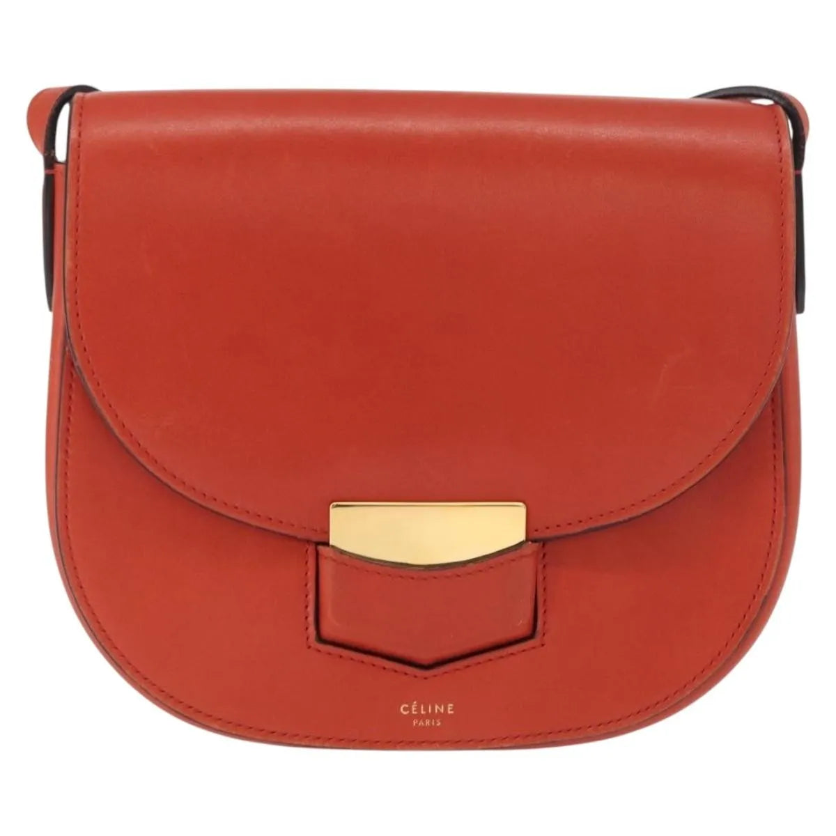 Celine Trotteur Messenger Calfskin, Orange, Leather, Shoulder Bag