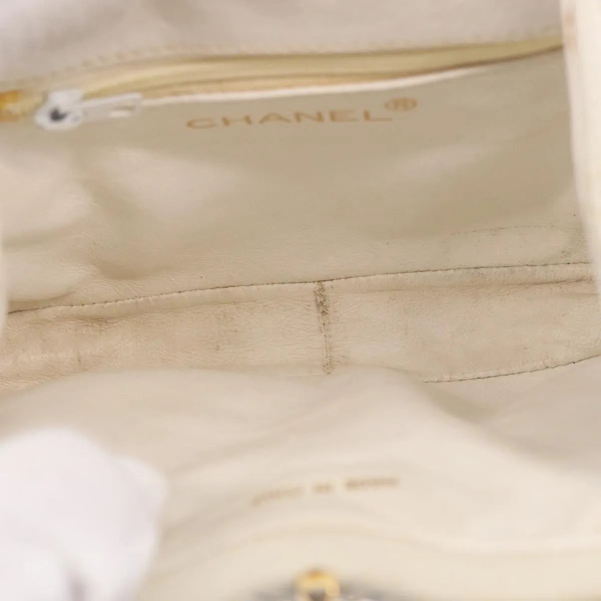 Chanel Vintage Diamond CC Tassel Quilted Lambskin, White, Leather, Shoulder Bag