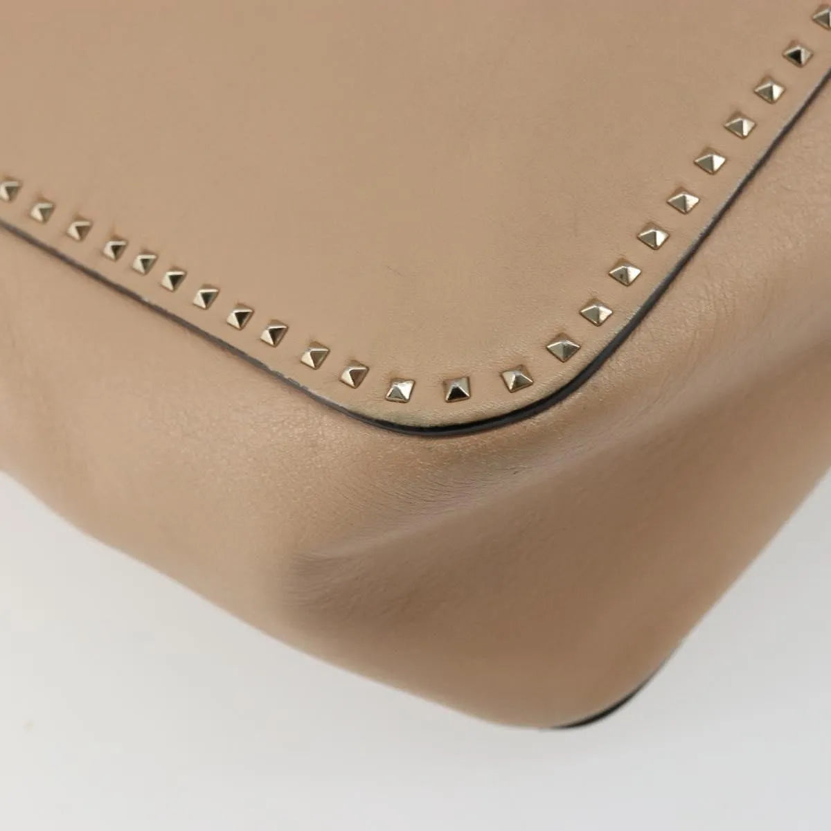 Valentino Garavani Convertible Zip Satchel Leather with Micro Rockstuds, Beige, Leather, Handbag