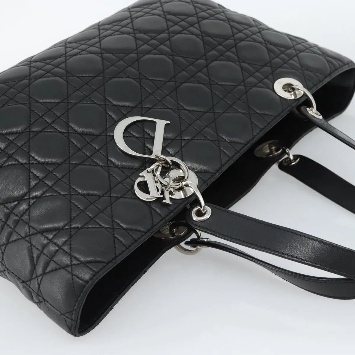 Christian Dior Vintage Lady Dior Tote Cannage Quilt Lambskin, Black, Leather, Tote Bag