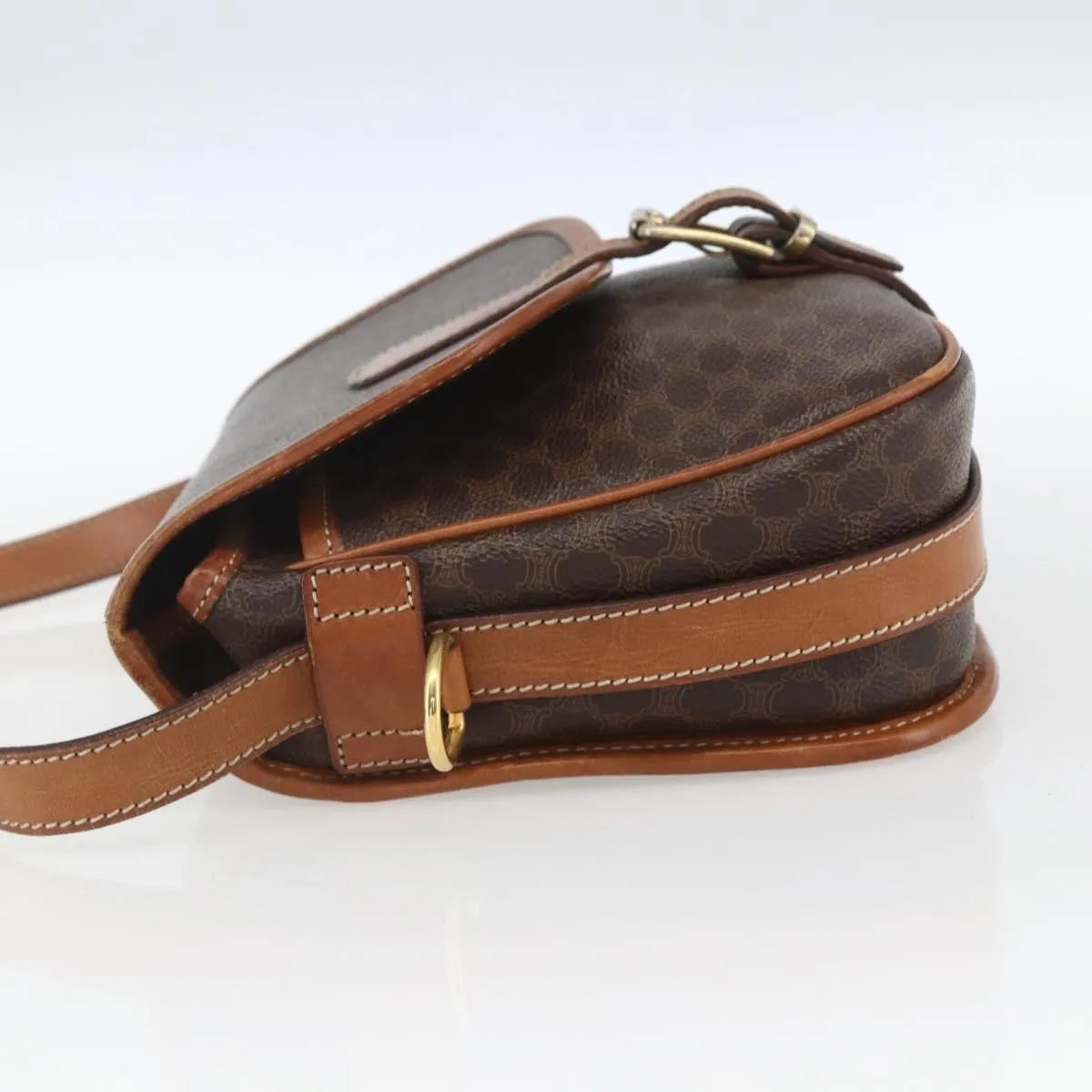 Celine Vintage Macadam Canvas and Leather, Brown, Canvas, Shoulder Bag