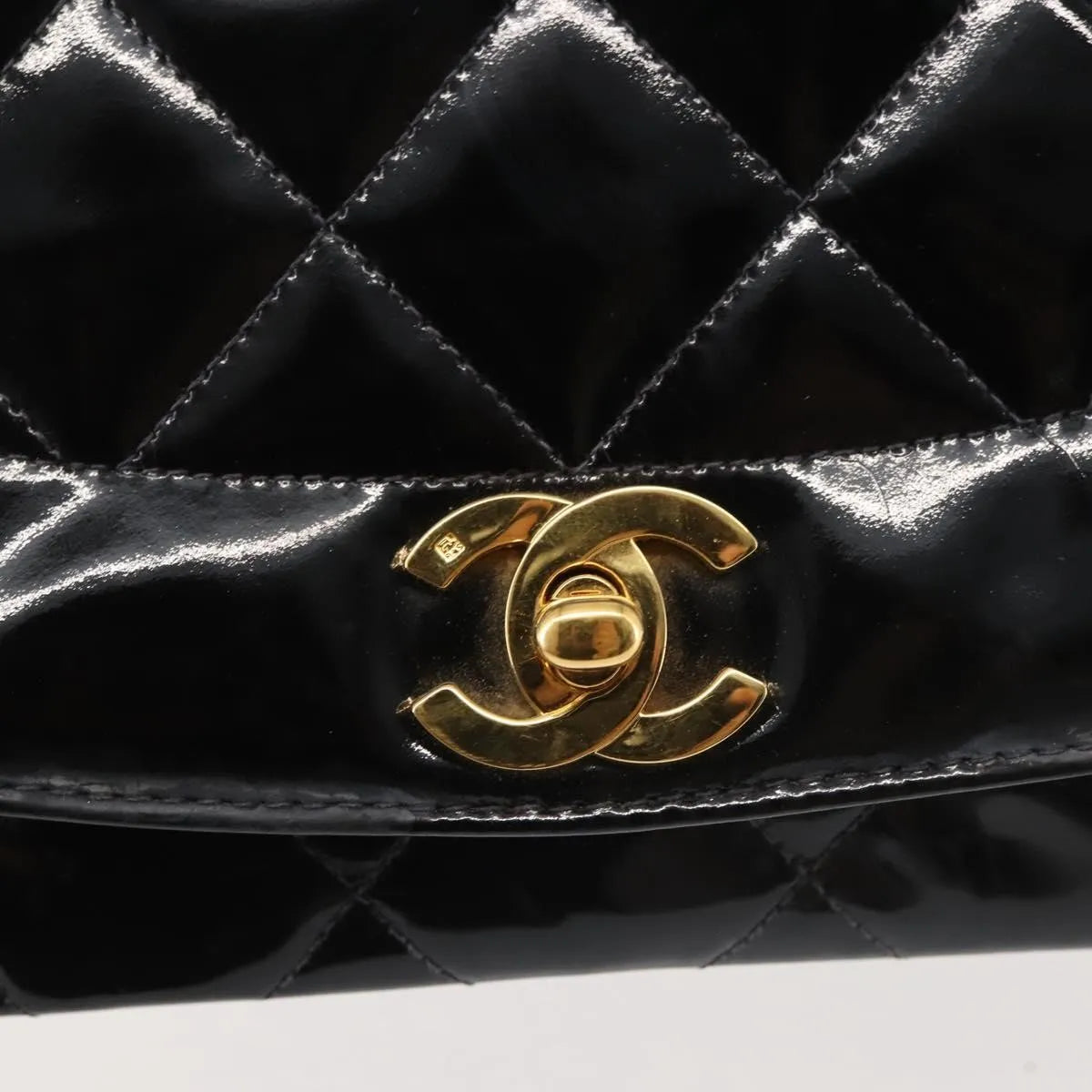 Chanel Vintage Diana Flap Quilted Patent, Black, Patent Leather, Shoulder Bag
