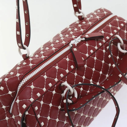 Valentino Garavani Free Rockstud Spike Duffle Quilted Leather, Red, Leather, Shoulder Bag