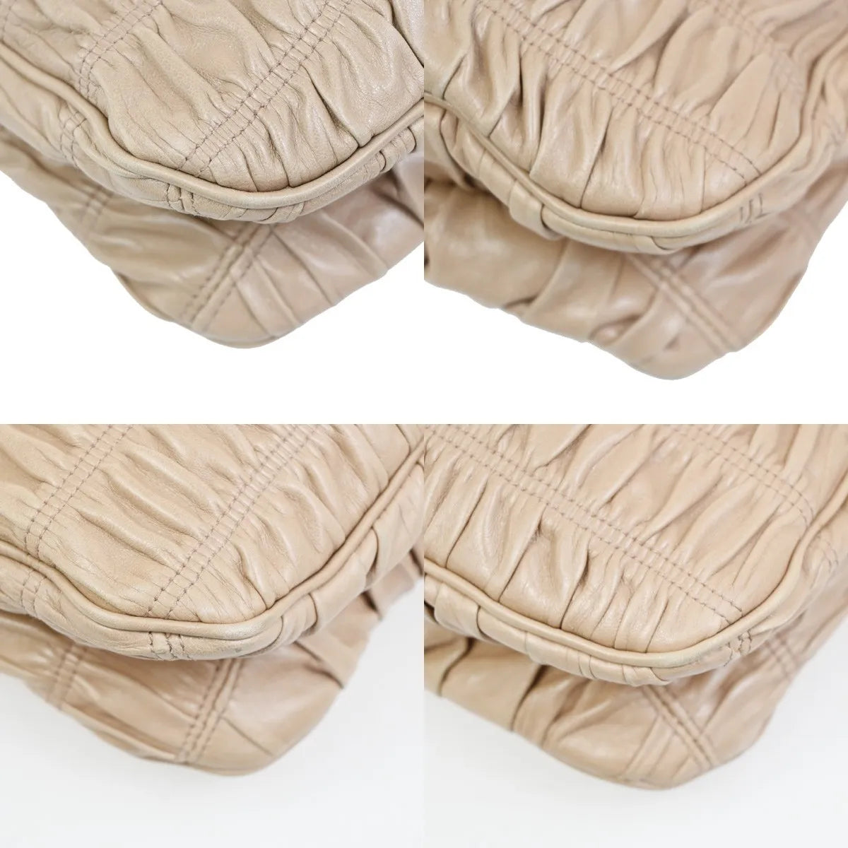 Prada Turnlock Nappa Gaufre, Beige, Leather, Shoulder Bag
