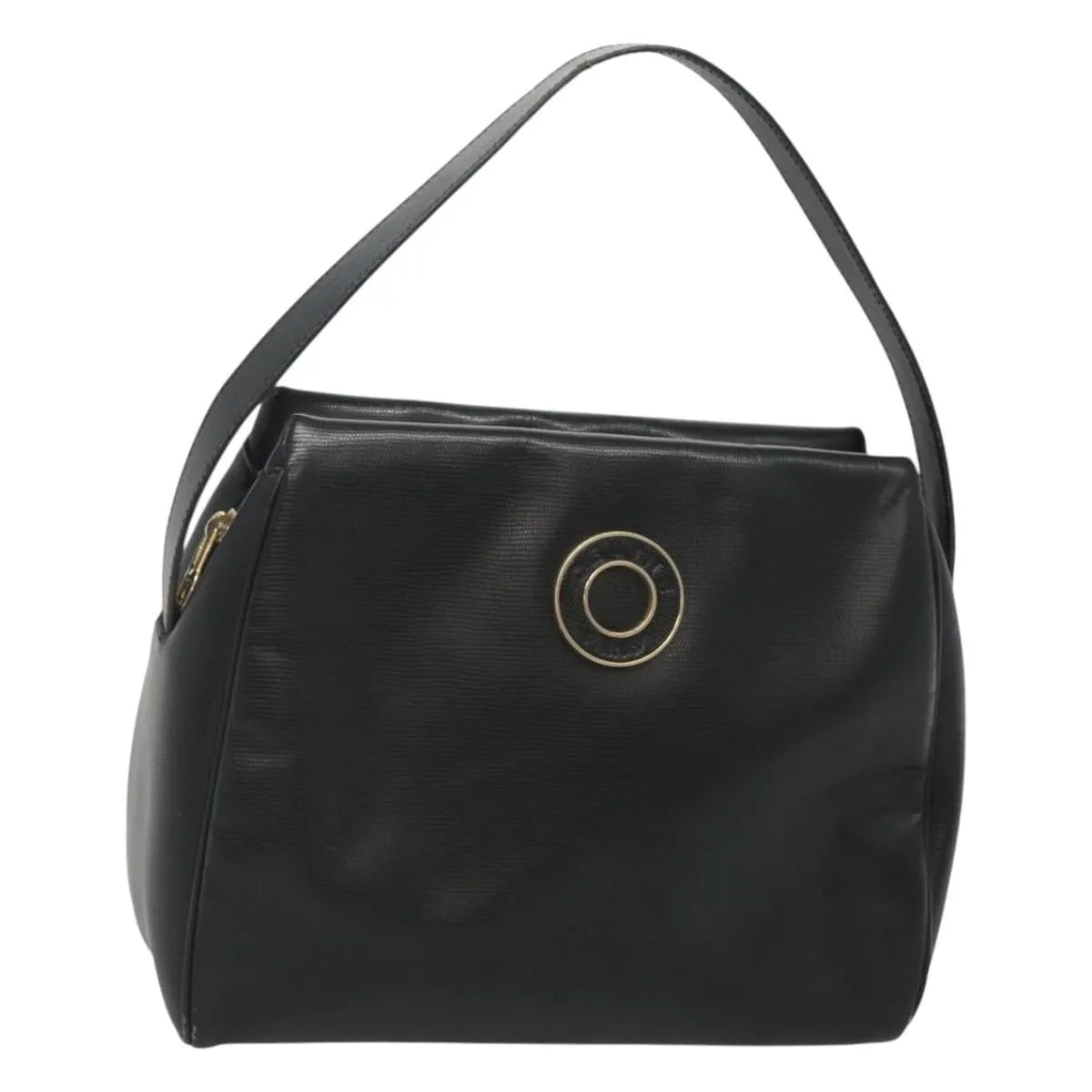 Celine Circle Logo Leather, Black, Leather, Handbag