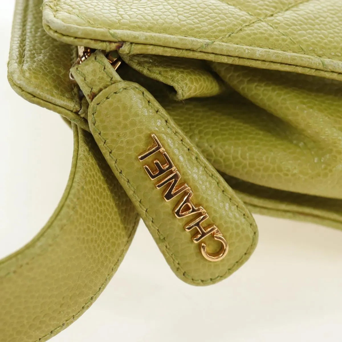 Chanel Vintage Zip Belt Quilted Caviar, Yellow, Leather, Shoulder Bag