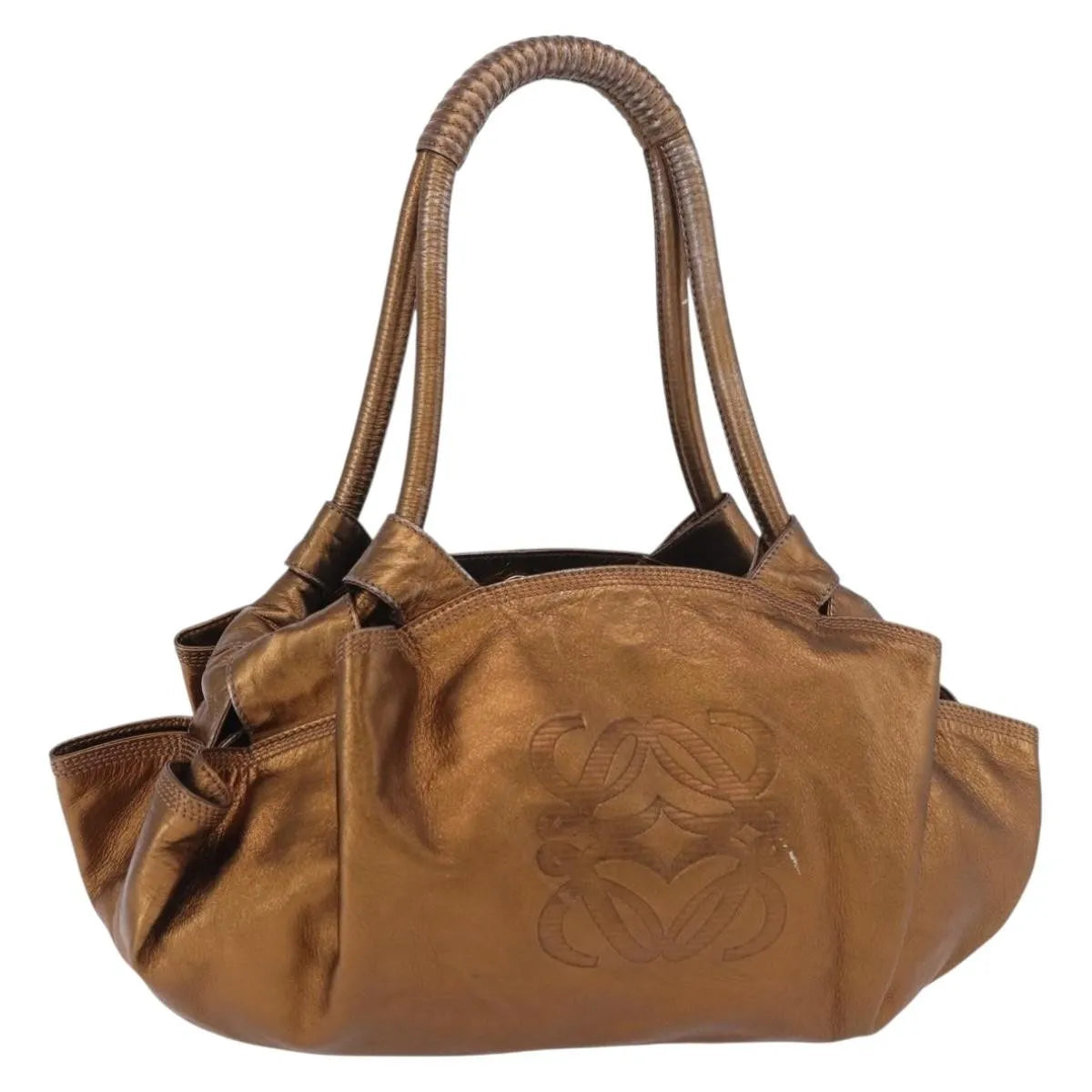 Loewe Anagram Logo Nappa Aire Hand Leather, Gold, Leather, Handbag