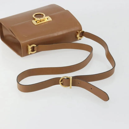 Salvatore Ferragamo Gancini Leather, Brown, Leather, Shoulder Bag
