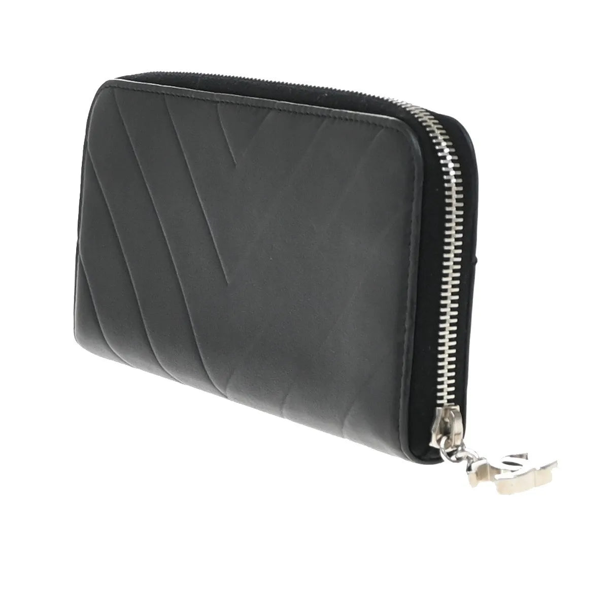 Chanel CC Charm Zip Around Quilted Lambskin, Black, Leather, Wallet