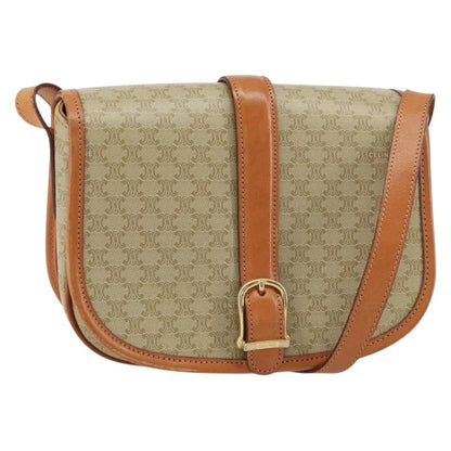 Celine Vintage Macadam Canvas and Leather, Beige, Canvas, Shoulder Bag