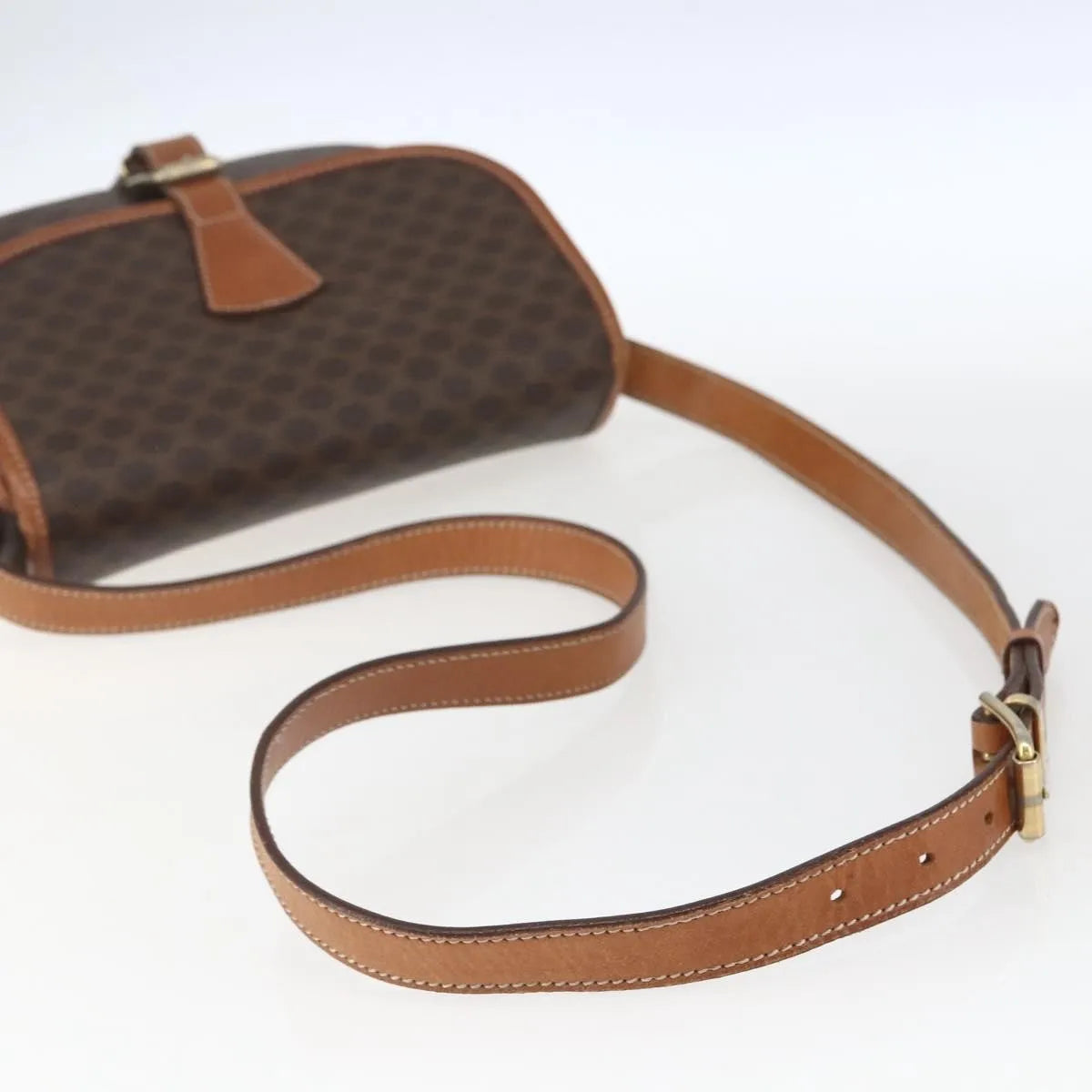 Celine Vintage Macadam Canvas and Leather, Brown, Canvas, Shoulder Bag