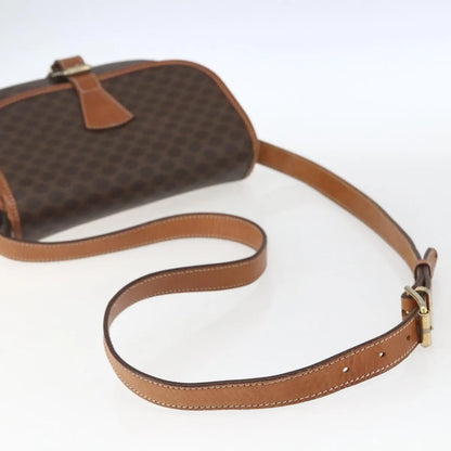 Celine Vintage Macadam Canvas and Leather, Brown, Canvas, Shoulder Bag