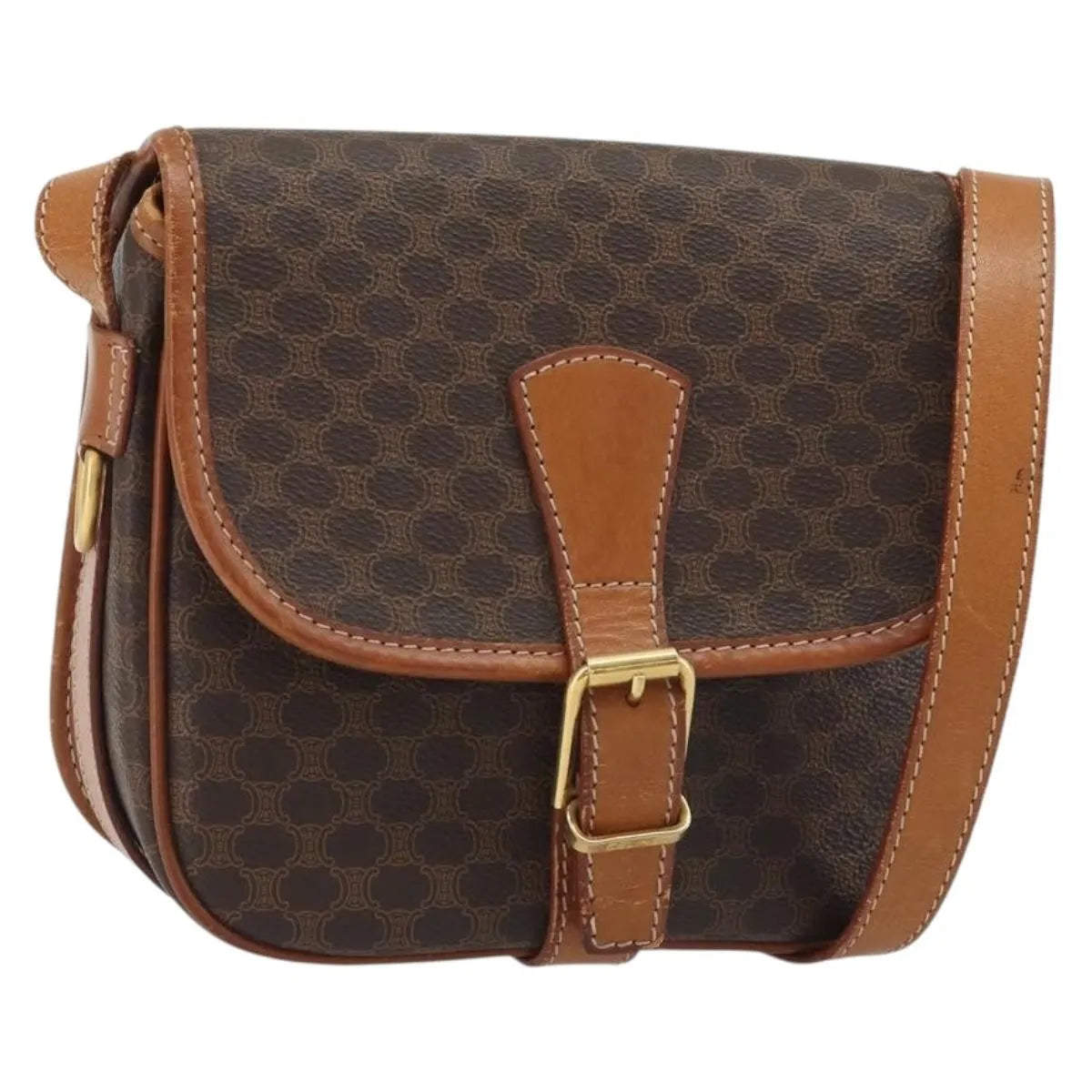 Celine Vintage Macadam Canvas and Leather, Brown, Canvas, Shoulder Bag