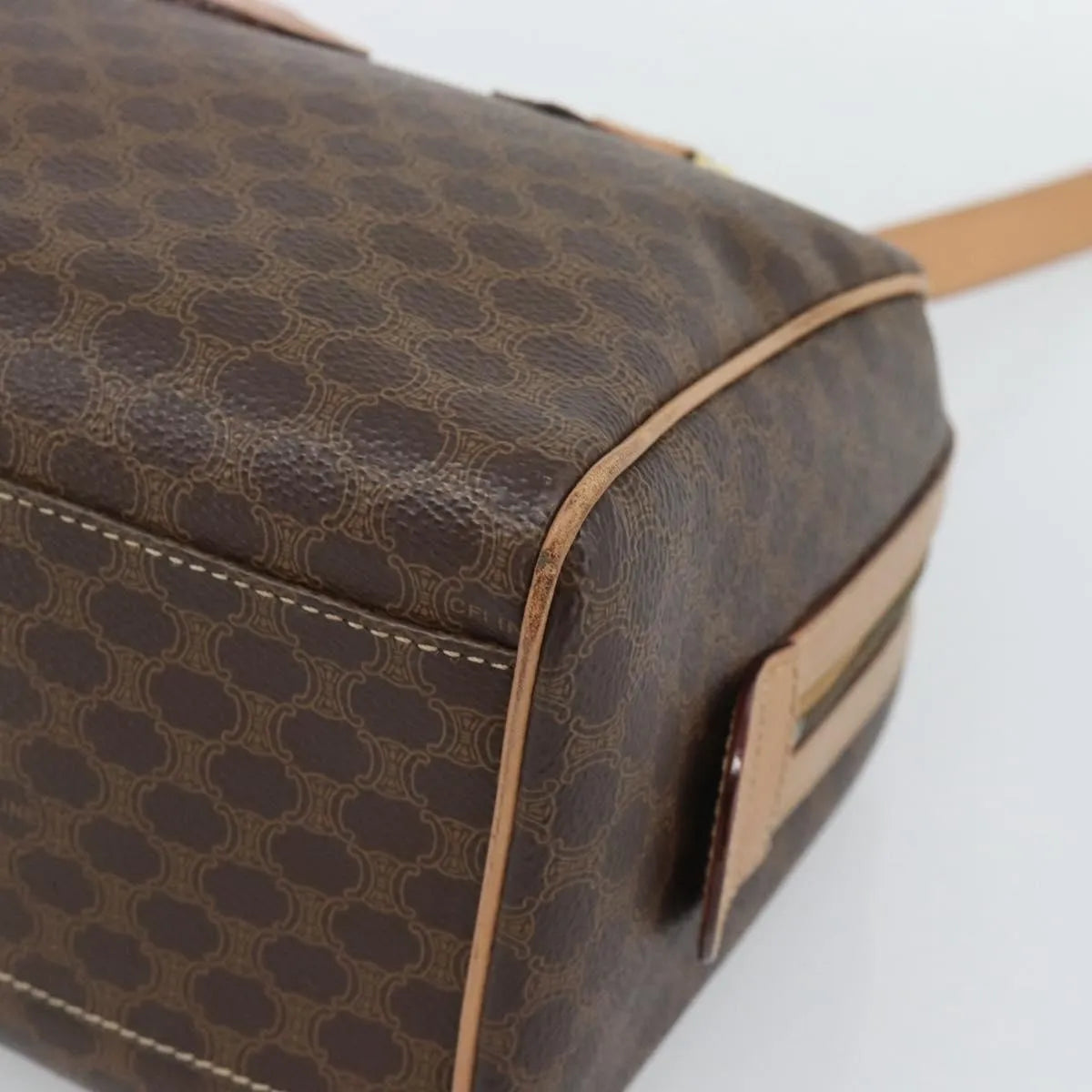 Celine Vintage Macadam Boston Canvas and Leather, Brown, PVC, Handbag