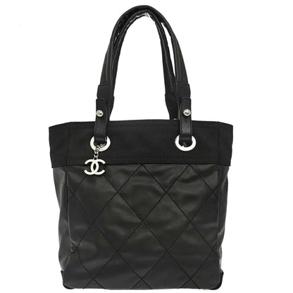 Chanel Biarritz Tote Quilted Coated Canvas, Black, Canvas, Tote Bag