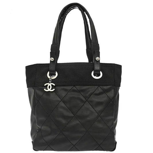 Chanel Biarritz Tote Quilted Coated Canvas, Black, Canvas, Tote Bag