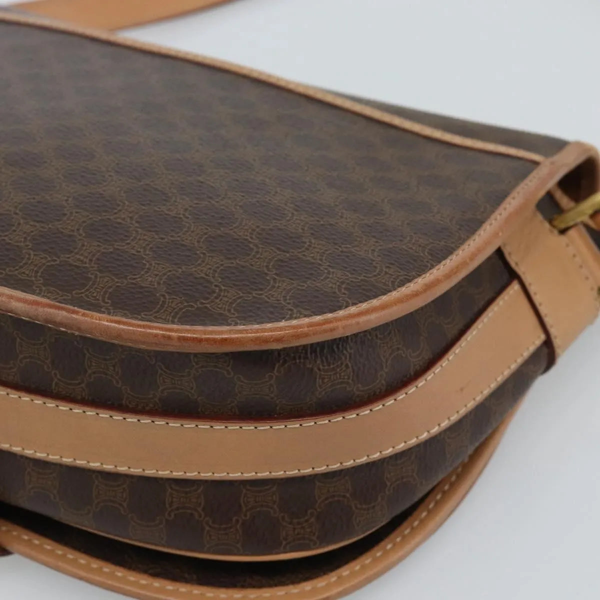 Celine Vintage Macadam Canvas and Leather, Brown, Canvas, Shoulder Bag