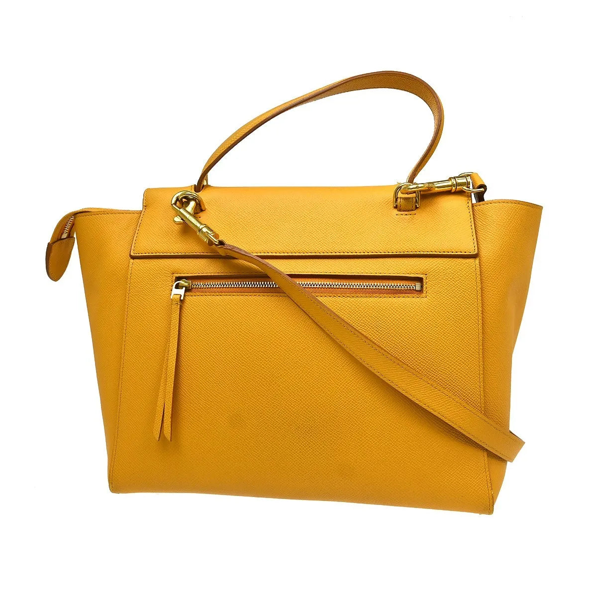 Celine Belt Textured Leather, Yellow, Leather, Handbag