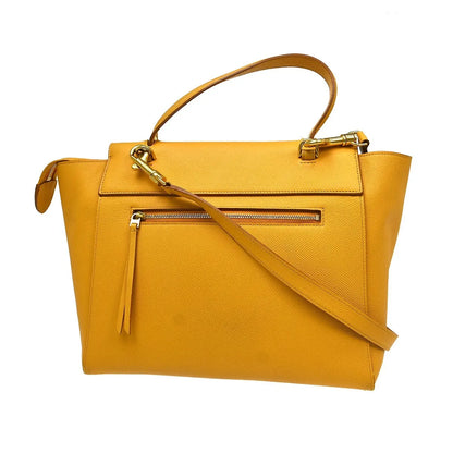 Celine Belt Textured Leather, Yellow, Leather, Handbag