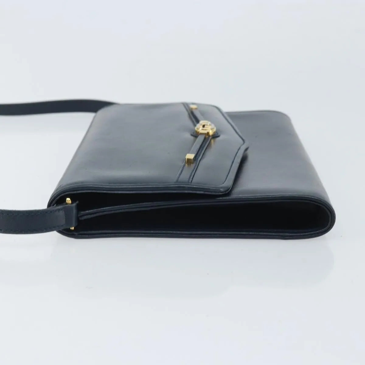 Gucci Vintage Interlocking G Flap Leather, Navy, Leather, Shoulder Bag
