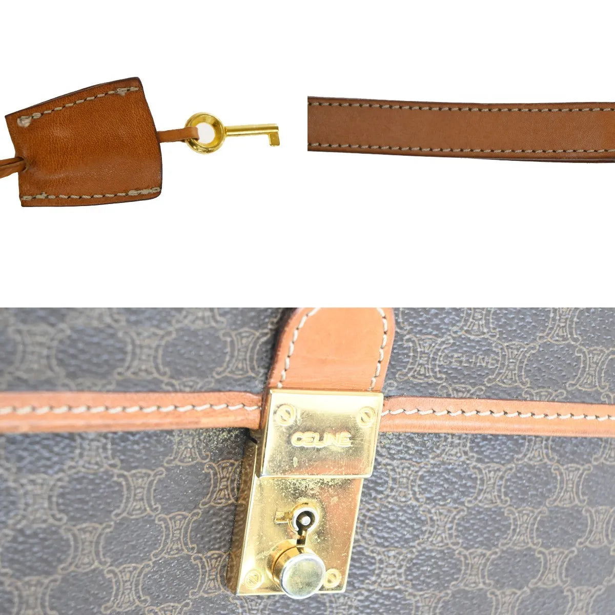 Celine Macadam Pochette Canvas and Leather, Brown, Canvas, Clutch