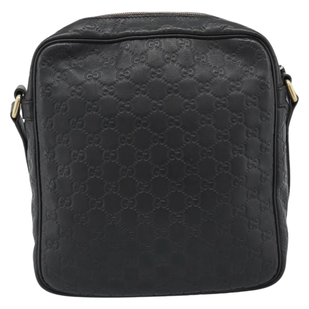 Gucci Front Zip Messenger Guccissima Leather, Black, Leather, Shoulder Bag