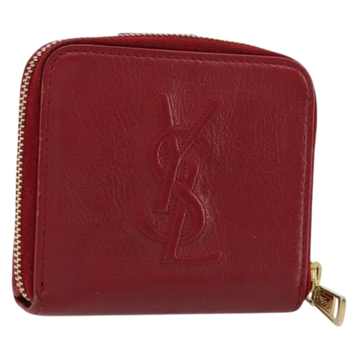 Saint Laurent Zipped Bifold Leather, Red, Leather, Wallet