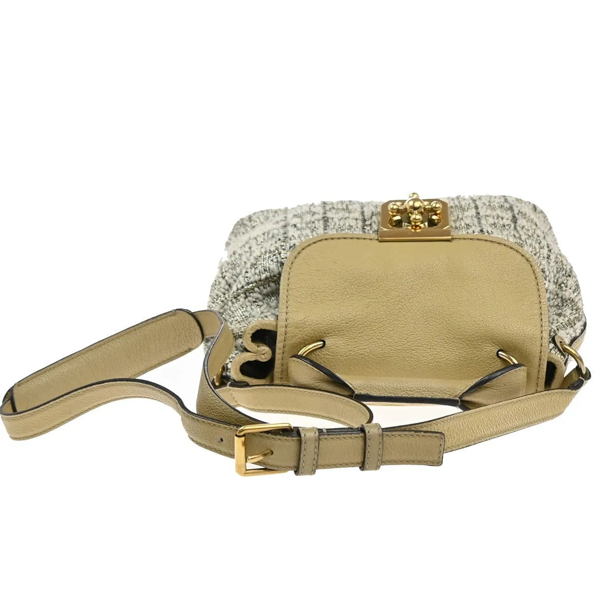 Chloe Elsie Tweed Leather, Beige, Tweed, Shoulder Bag