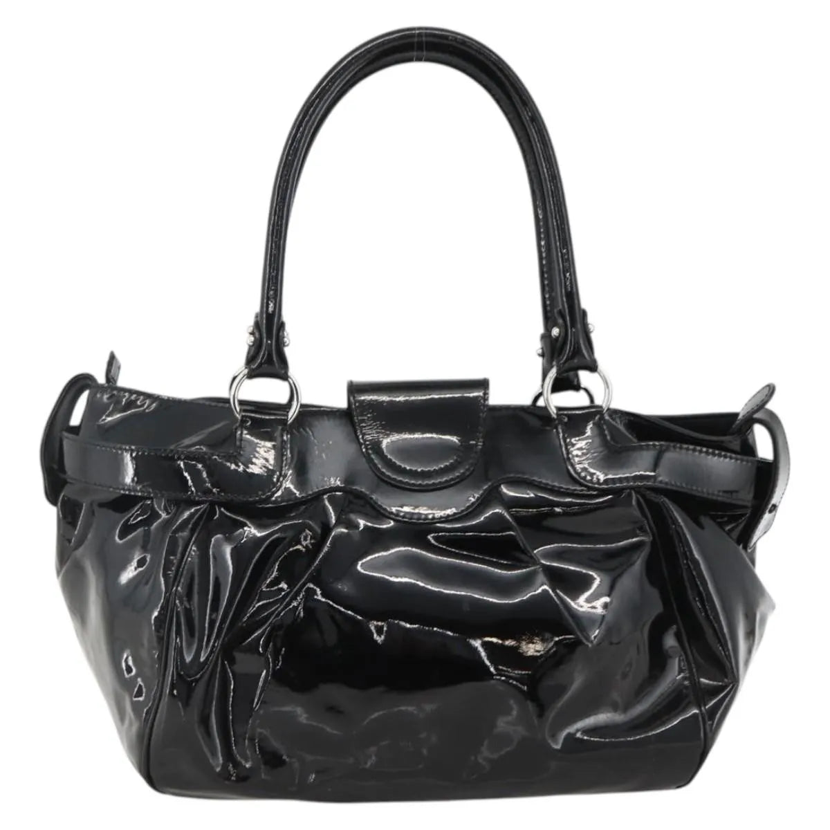 Salvatore Ferragamo Gancini Patent Leather, Black, Patent Leather, Handbag
