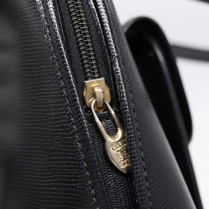 Celine Circle Logo Leather, Black, Leather, Handbag