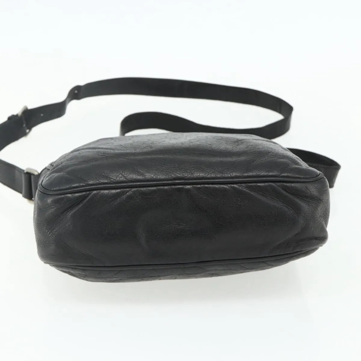 Gucci Front Zip Messenger Guccissima Leather, Black, Leather, Shoulder Bag