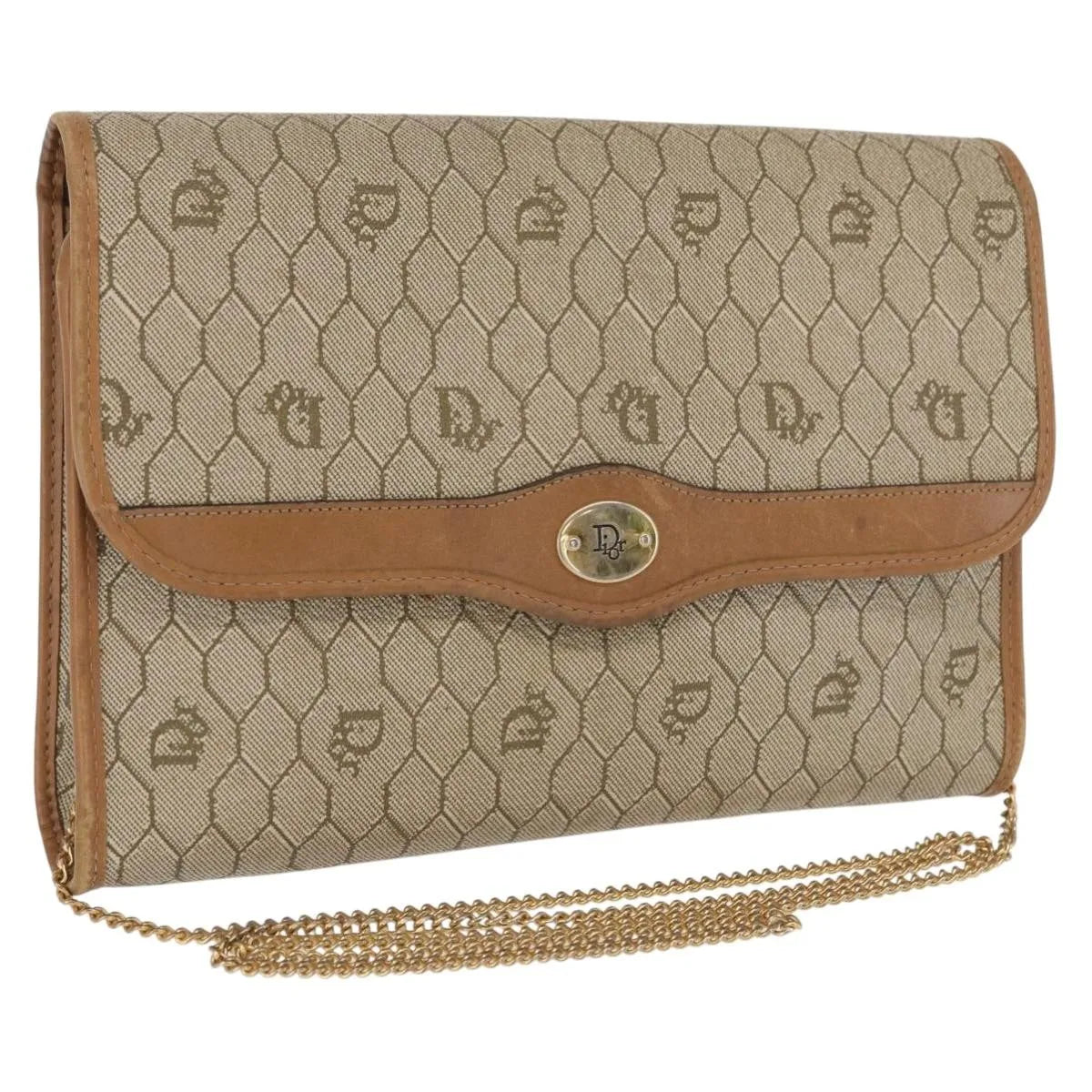 Christian Dior Vintage Honeycomb chain Canvas, Beige, Canvas, Shoulder Bag
