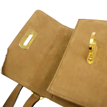 Salvatore Ferragamo Gancini Flap Suede, Beige, Suede, Shoulder Bag