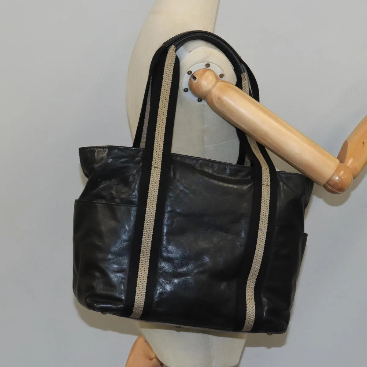 Bally Vintage Leather, Black, Leather, Tote Bag