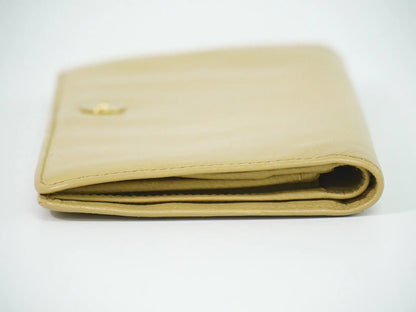Chanel CC Button Bi-Fold Leather, Beige, Leather, Wallet