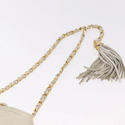 Chanel Vintage Diamond CC Tassel Quilted Lambskin, White, Leather, Shoulder Bag