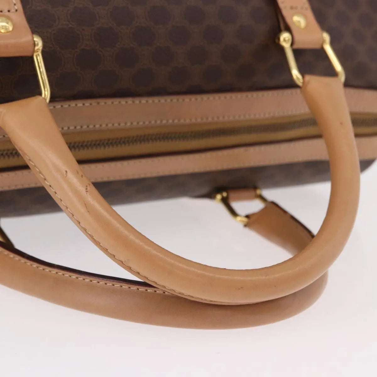 Celine Vintage Macadam Boston Canvas and Leather, Brown, PVC, Handbag