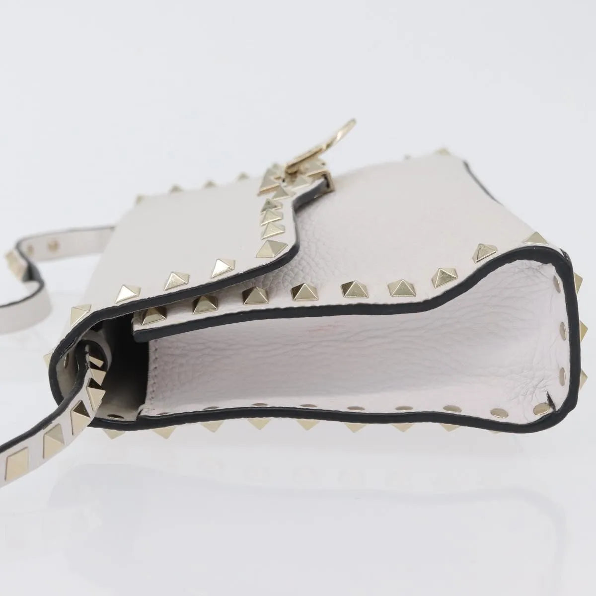 Valentino Garavani Rockstud Flip Lock Flap Leather, White_gold, Leather, Shoulder Bag