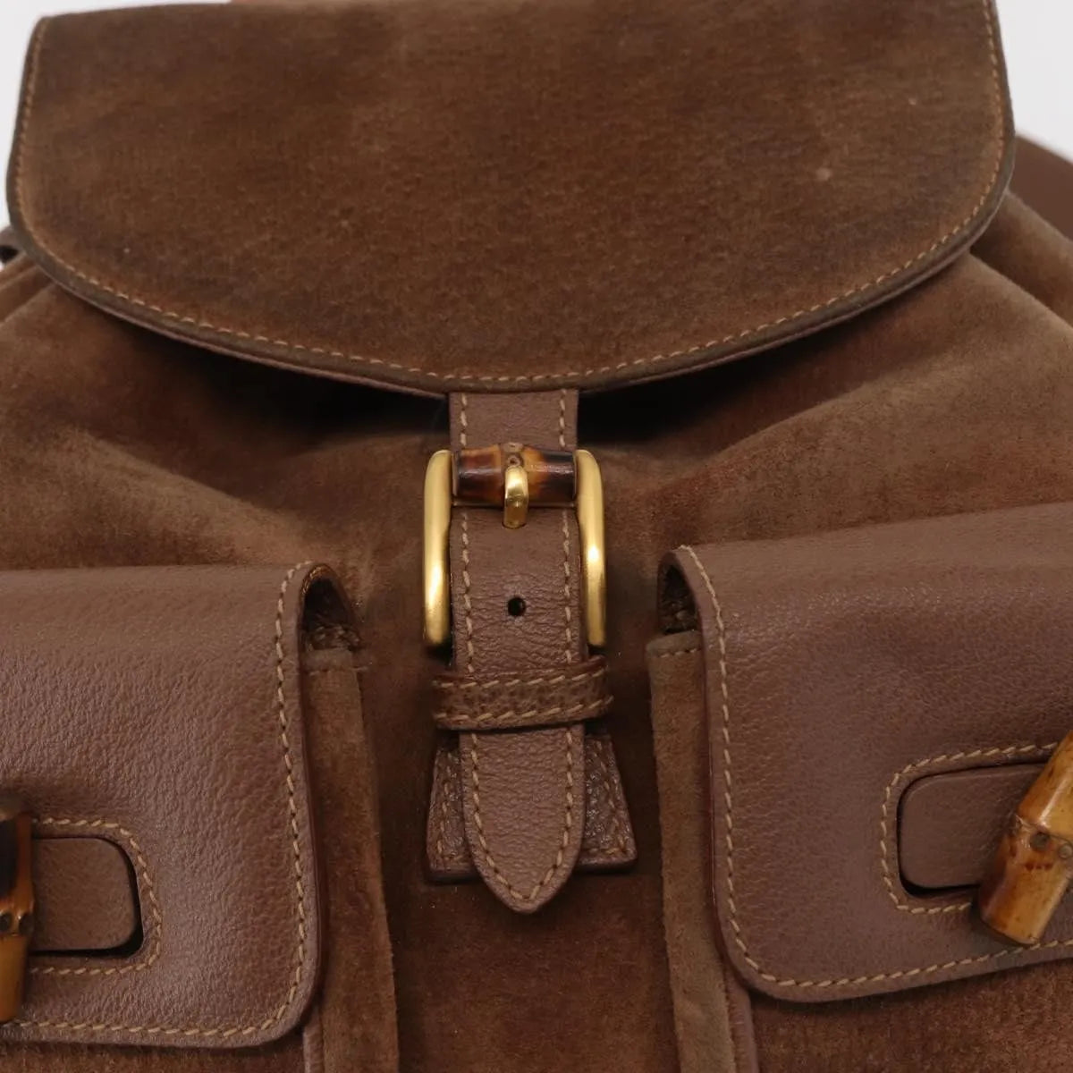 Gucci Vintage Bamboo Suede, Brown, Suede, Backpack