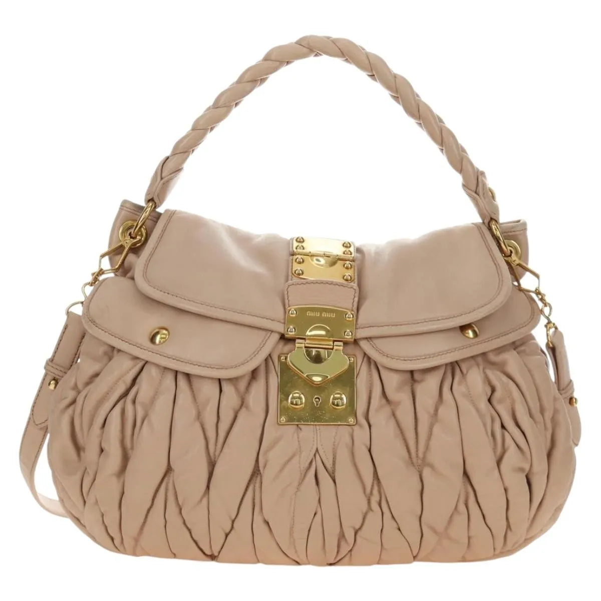 Miu Miu Madras Convertible Lock Tote Leather, Pink_gold, Leather, Handbag