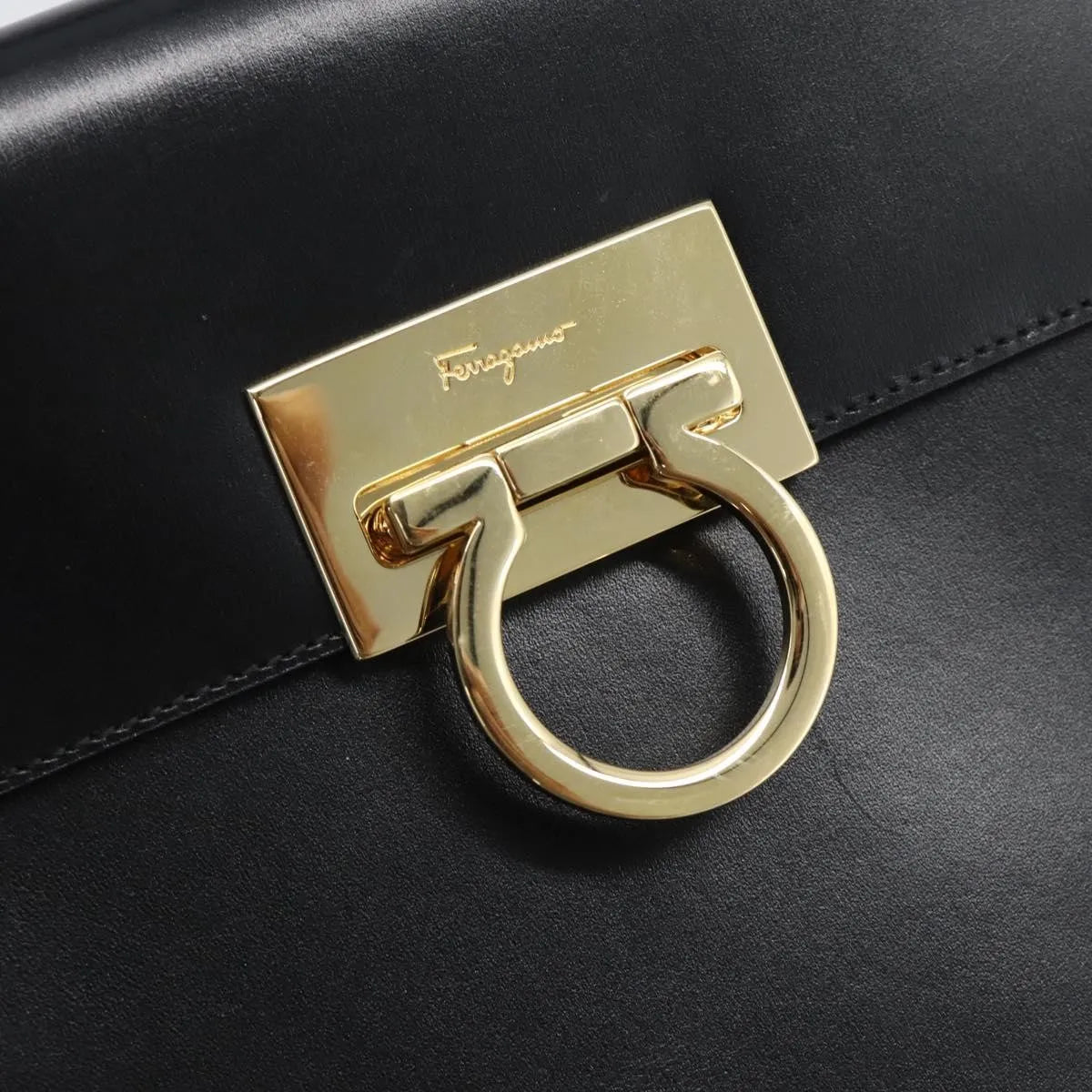 Salvatore Ferragamo Convertible Top Handle Leather, Black, Leather, Handbag