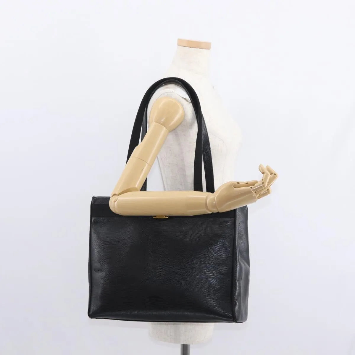 Salvatore Ferragamo Vintage Vara Bow Tote Lizard Embossed Leather, Black, Leather, Tote Bag
