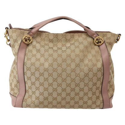 Gucci Vintage Interlocking G Canvas and Leather, Beige, Canvas, Handbag
