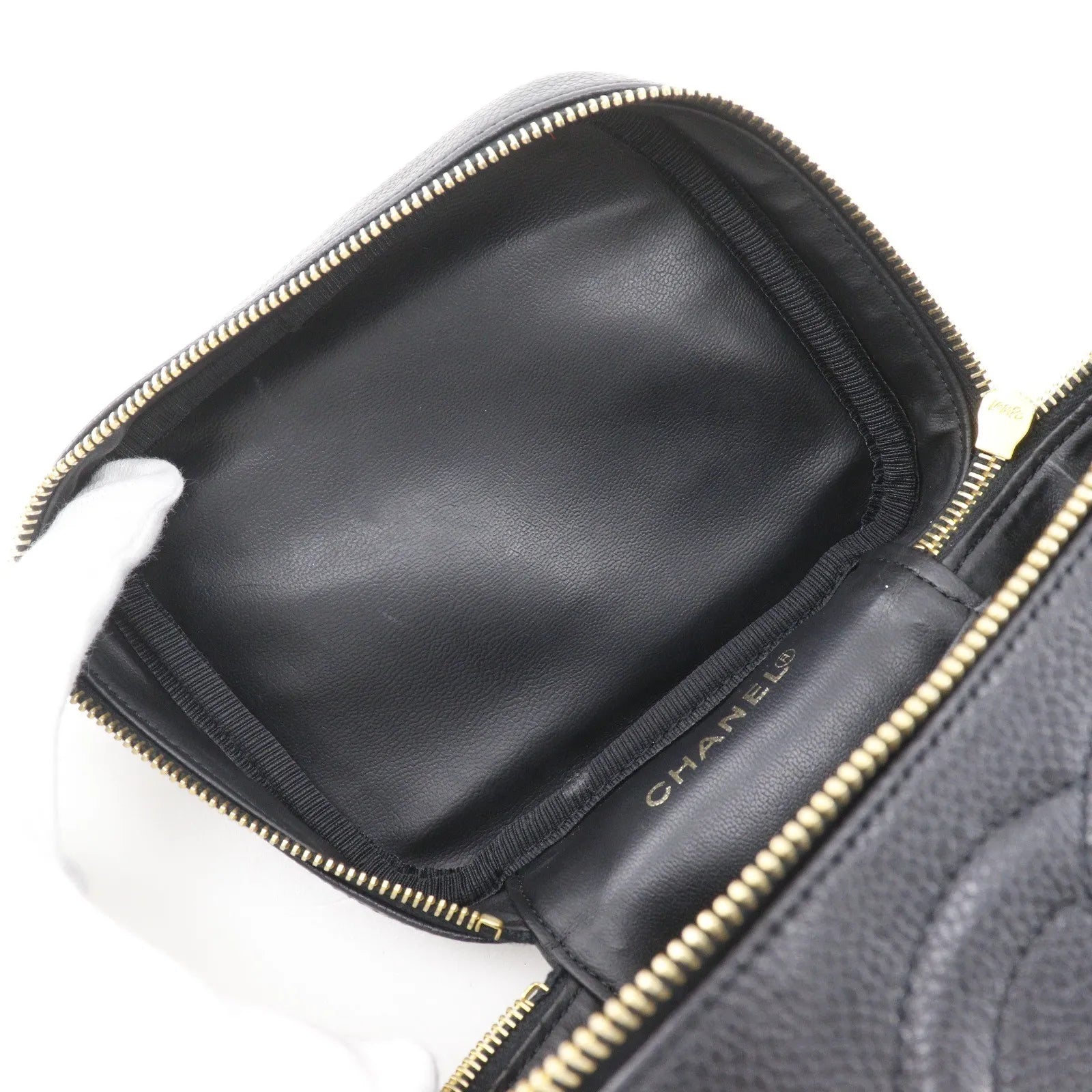 Chanel Vintage Timeless Cosmetic Case Caviar, Black, Leather, Handbag