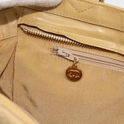 Chanel Vintage Front Pocket Leather, Beige, Patent Leather, Shoulder Bag