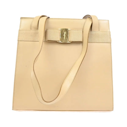 Salvatore Ferragamo Vala Leather, Beige, Leather, Shoulder Bag