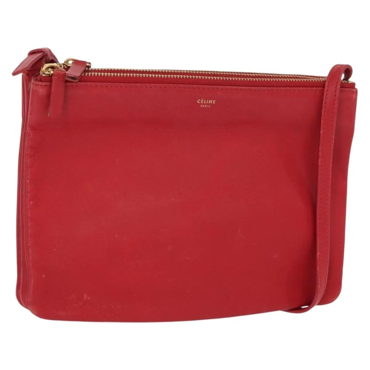 Celine Trio Leather, Red, Leather, Shoulder Bag
