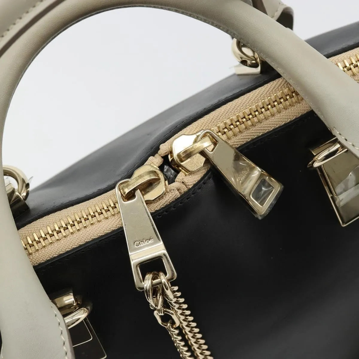 Chloe Bicolor Baylee Satchel Leather, Black, Leather, Handbag