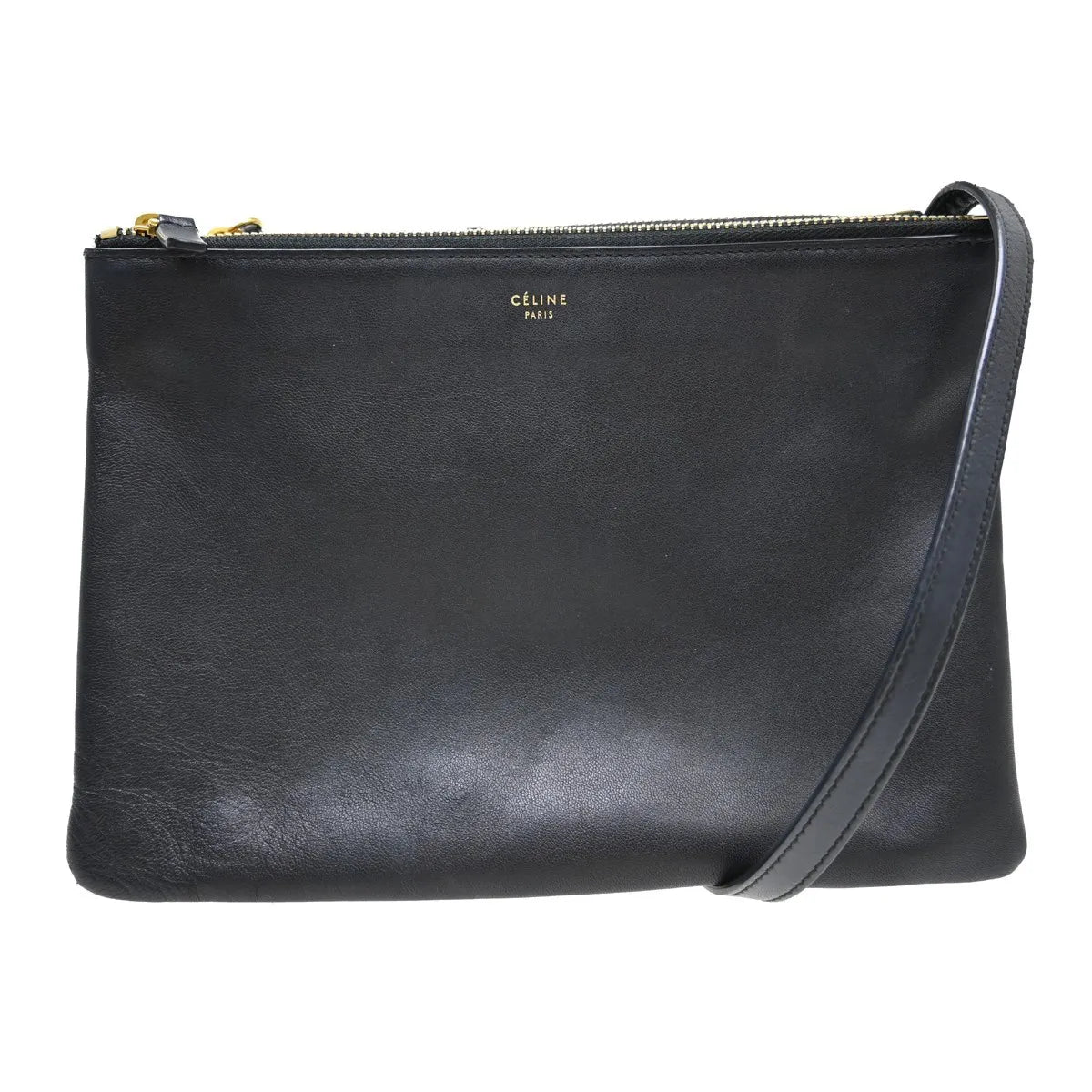 Celine Trio Leather, Black, Leather, Shoulder Bag