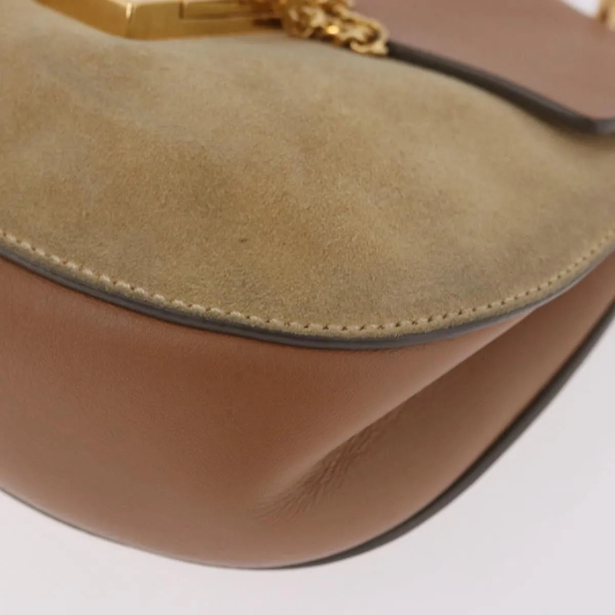 Chloe Drew Shoulder Leather, Beige, Suede, Handbag